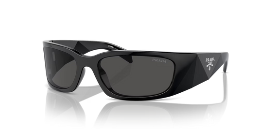 Prada PR A14S 1AB5S0 Rectangle Wrap Sunglasses Black / Grey Lens