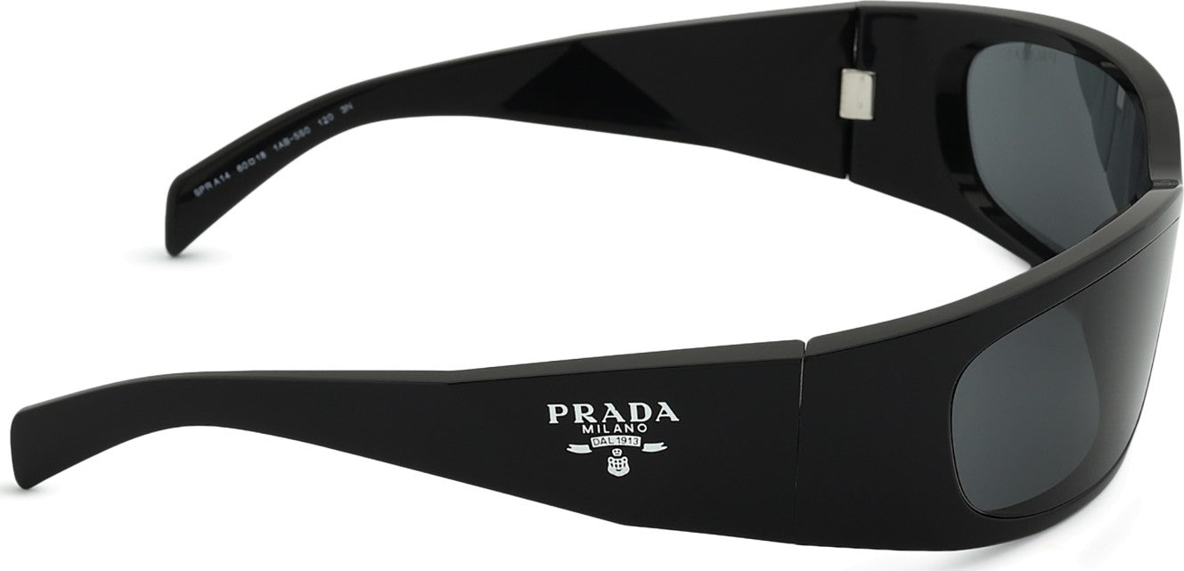 Prada PR A14S 1AB5S0 Rectangle Wrap Sunglasses Black / Grey Lens