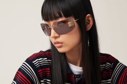 Miu Miu Sunglasses MU 54YS Gold Light Purple Brown 5AK0/6I Women Logo AUTHENTIC