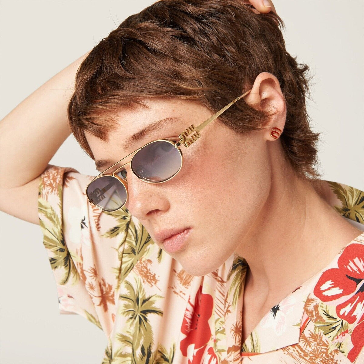 MIU MIU MU 54ZS 5AK30C Gold Grey Gradient Lens Oval Women Sunglasses