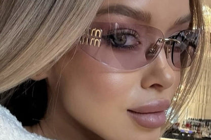 Miu Miu MU A51S ZVN90O Light pink Lenses Rimless Rectangle Sunglasses